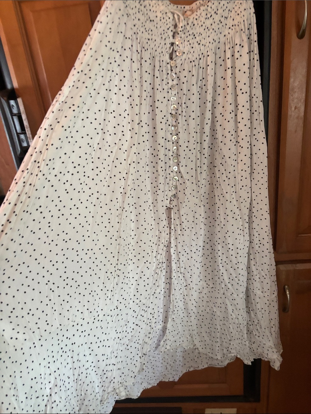 Polka Dot Button-Front White Maxi Skirt